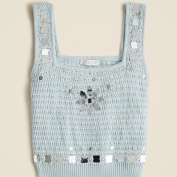 J. Crew Sweaters - J.Crew Mirror Embellished Sweater Tank XS Beaded Sequin Knit Top Blue